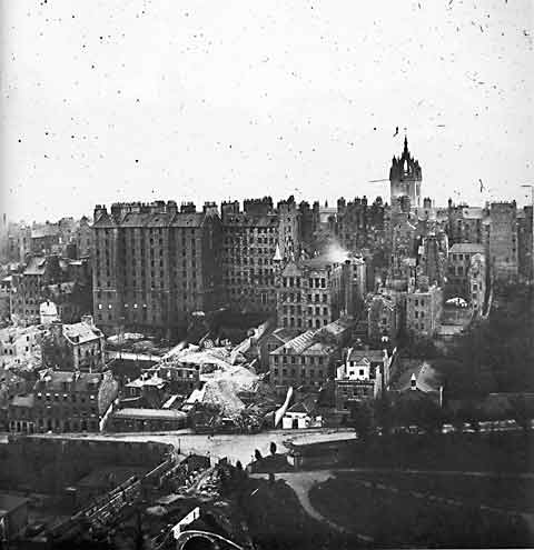 Edinburgh Old Town with demolition of old buildings to create Cockburn Street - Photograph by Begbie