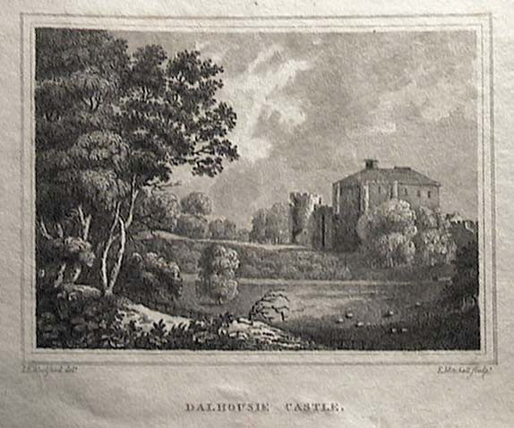Dalhousie Castle  -  Engraving from "Beauties of England & Wales"  -  zoom-in