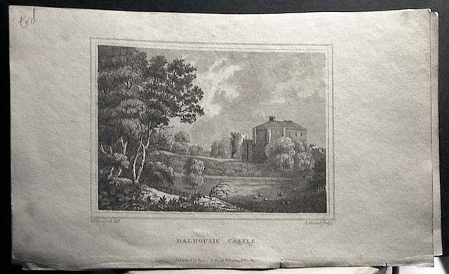 Dalhousie Castle  -  Engraving published in "Beauties of England & Wales"