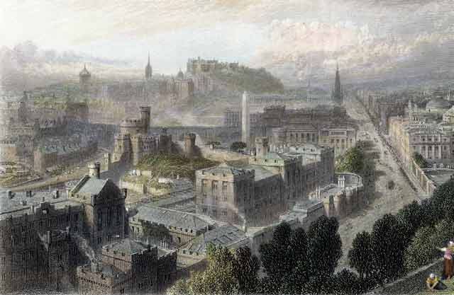 Engraving by T Heawood after Birket Foster  -   Published in London, c.1860  -  Edinburgh from Calton Hill