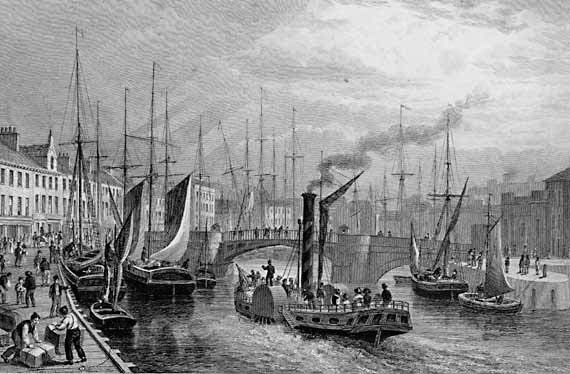 Engraving in Modern Athens - Leith Harbour from the Pier
