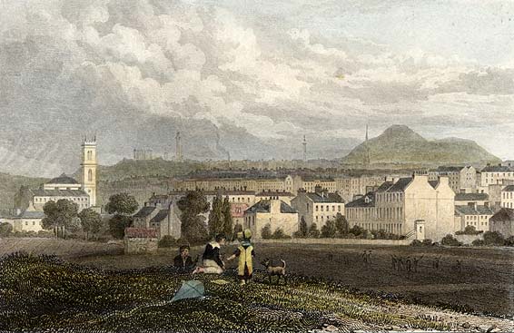 Engraving from 'Modern Athens'  -  hand-coloured  -  Edinburgh New Town from the North West