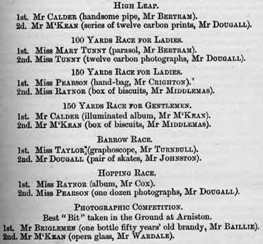 EPS Sports Results at Arniston - 1884