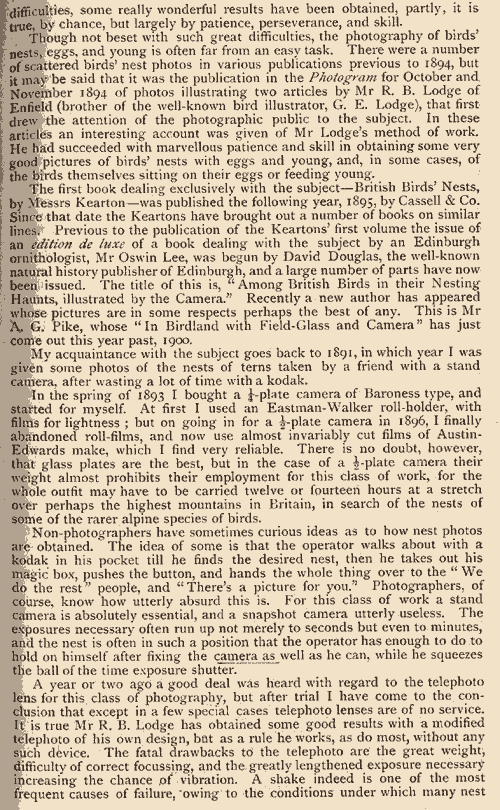 Lecture by Harold Raeburn to Edinburgh Photographic Society in 1901  -  Birds Nest Photography  -  Page 1