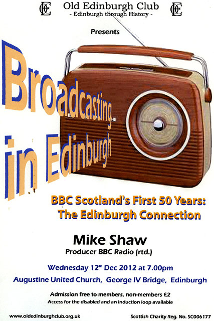 Poster for Old Edinburgh Club Lecture - December 2012