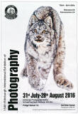 Poster for Edinburgh PHotographic Society's International Exhibition, 2016 featuring a photo by Alan Walker, England, titled: 'Lynx in Mid Air'