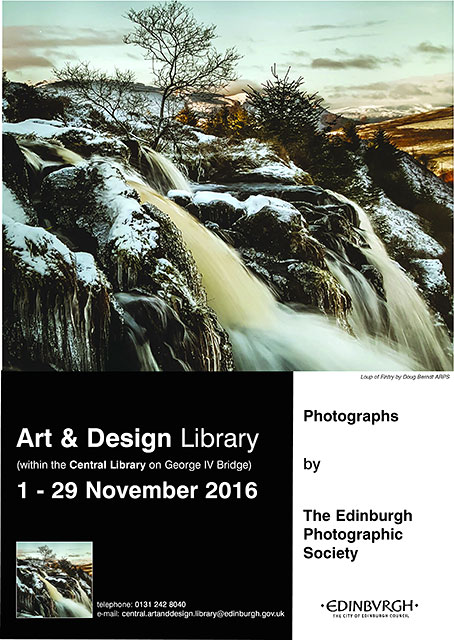 Exhibition of prints by Members of Edinburgh Photographic Society  -  in the Fine Arts Dept of Edinburgh Central Library, George IV Bridge, Edinburgh, November 2016