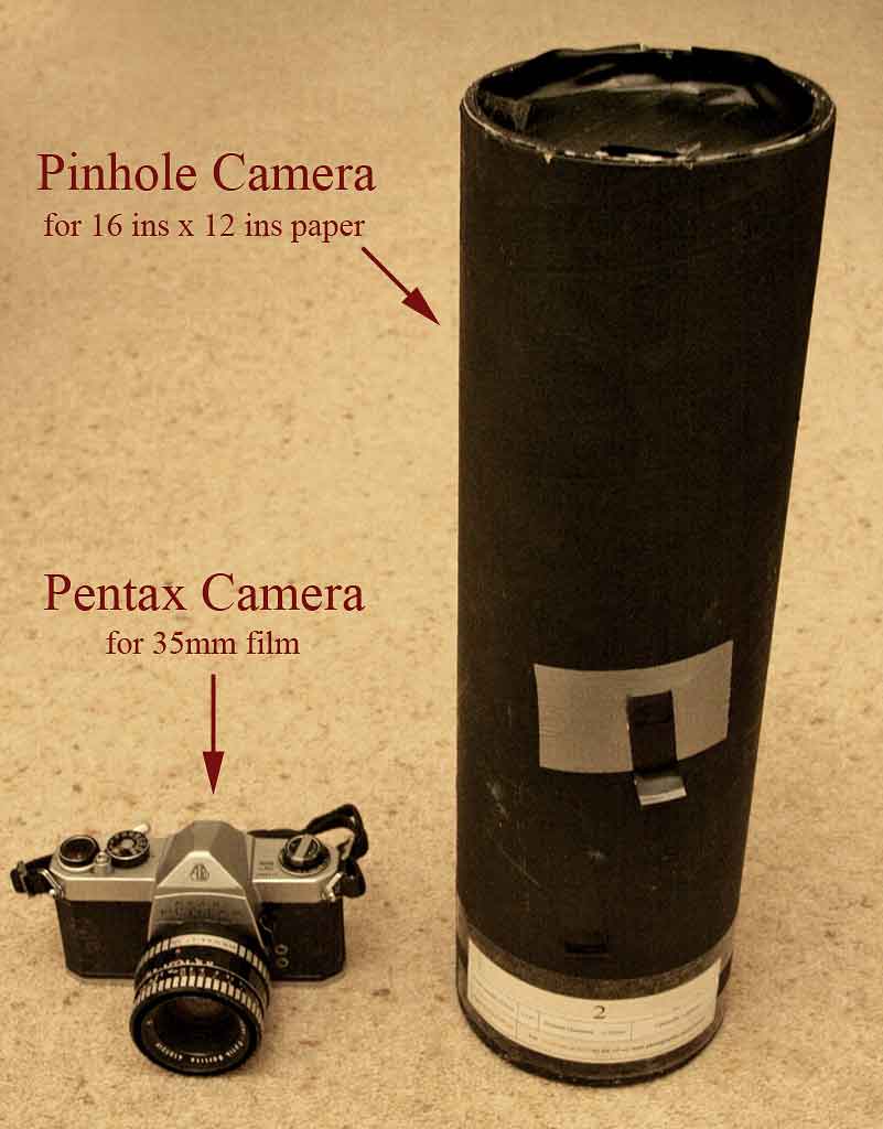 Photograph of a Pentax camera and a pinhole camera - for talk on Exposure to Midlothian Camera Club
