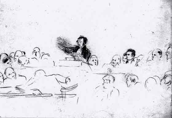 DO Hill  -  Compositional study for The Disruption painting  -  sketch in pencil