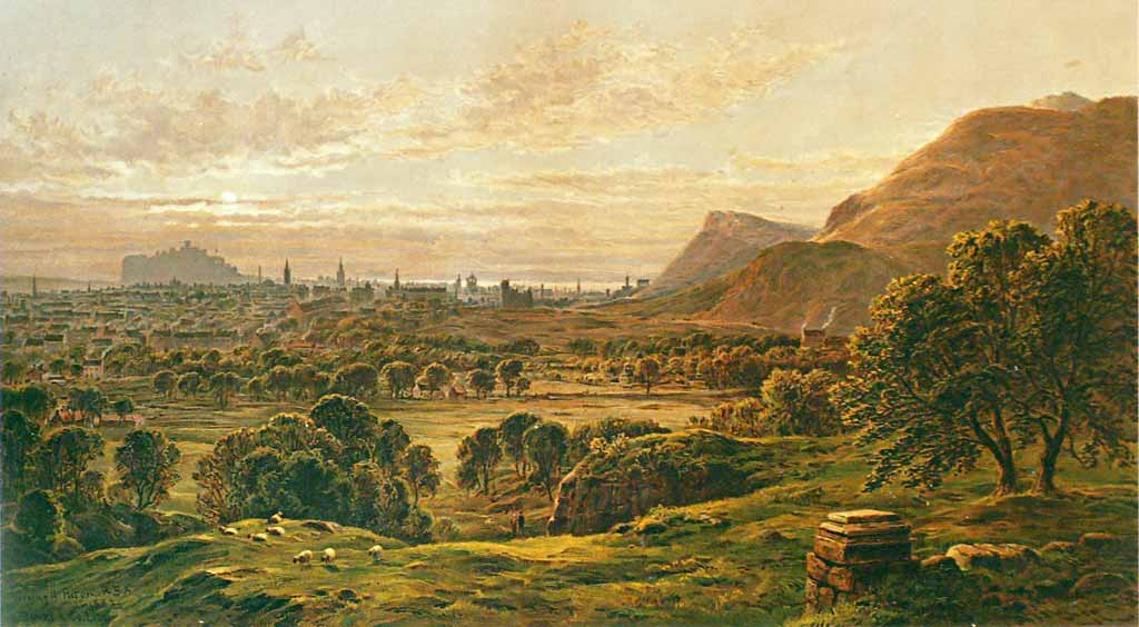 Wood engraving by W Linton, after a sketch by H Smith, c.1820  -  Edinburgh from Salisbury Crags