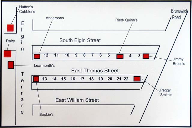 Sketch showing the numbering of the houses in East Thomas Street, around 1950