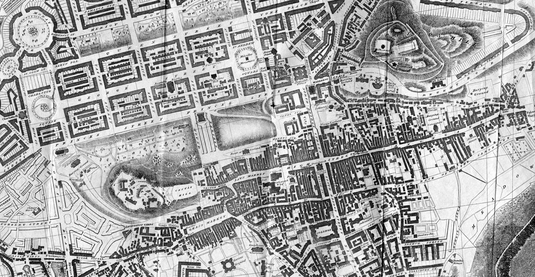 1830 map  -  Edinburgh Castle to Calton Hill