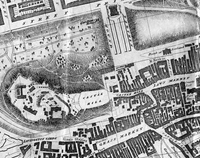 Edinburgh map, 1830 -  zoom-in to the area around Edinburgh Castle