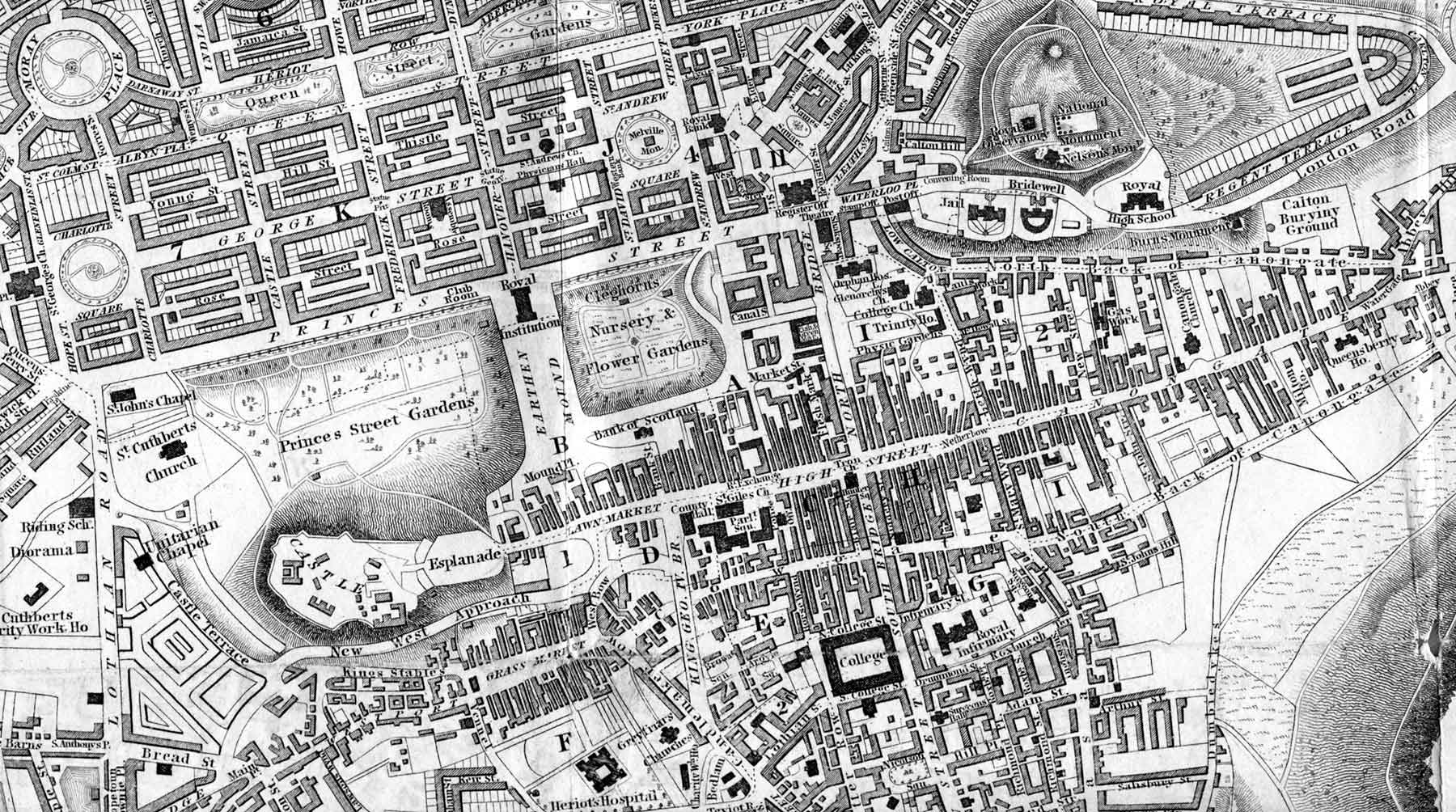 1840 map  -  Edinburgh Castle to Calton Hill