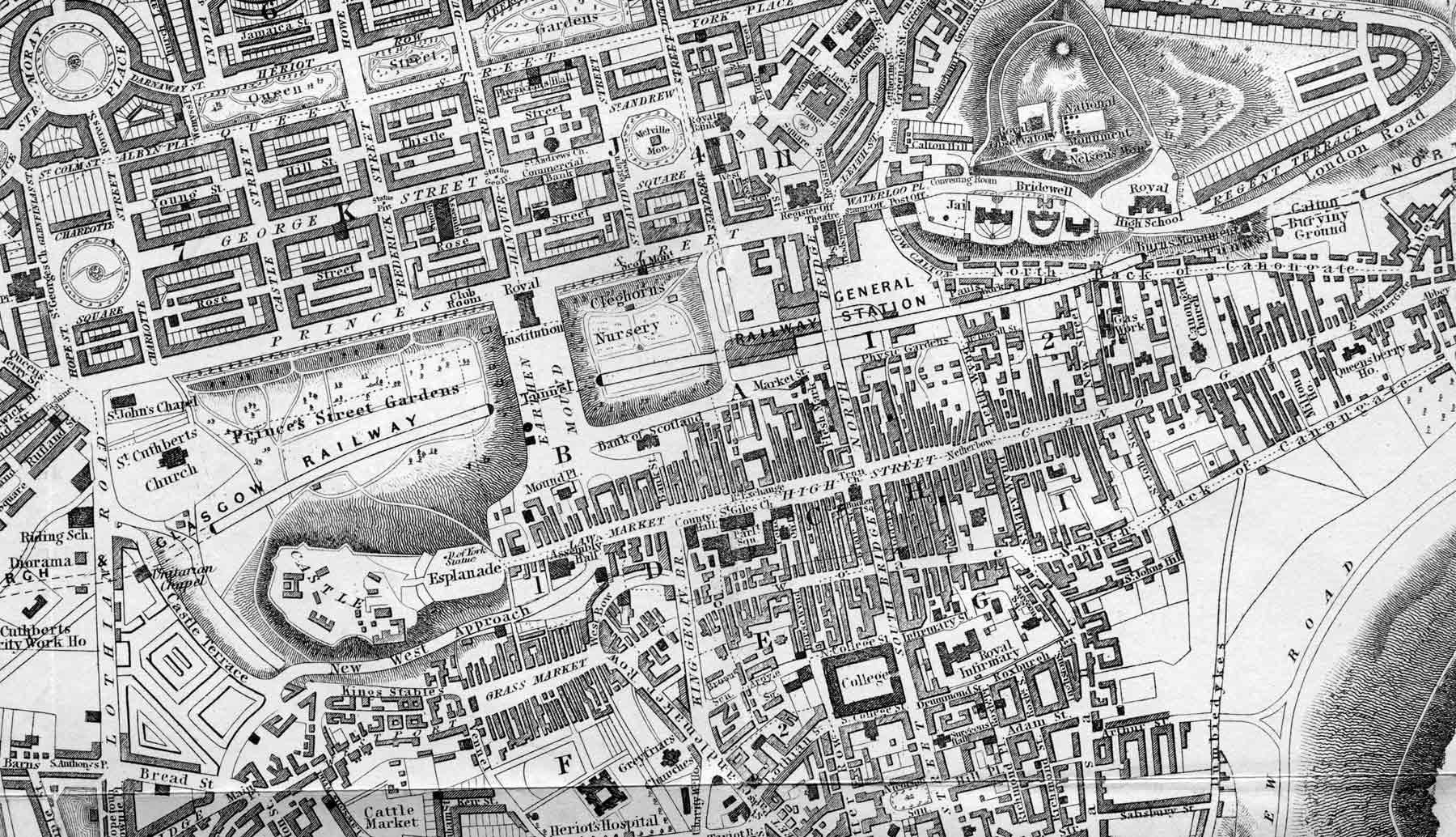 1840 map  -  Edinburgh Castle to Calton Hill