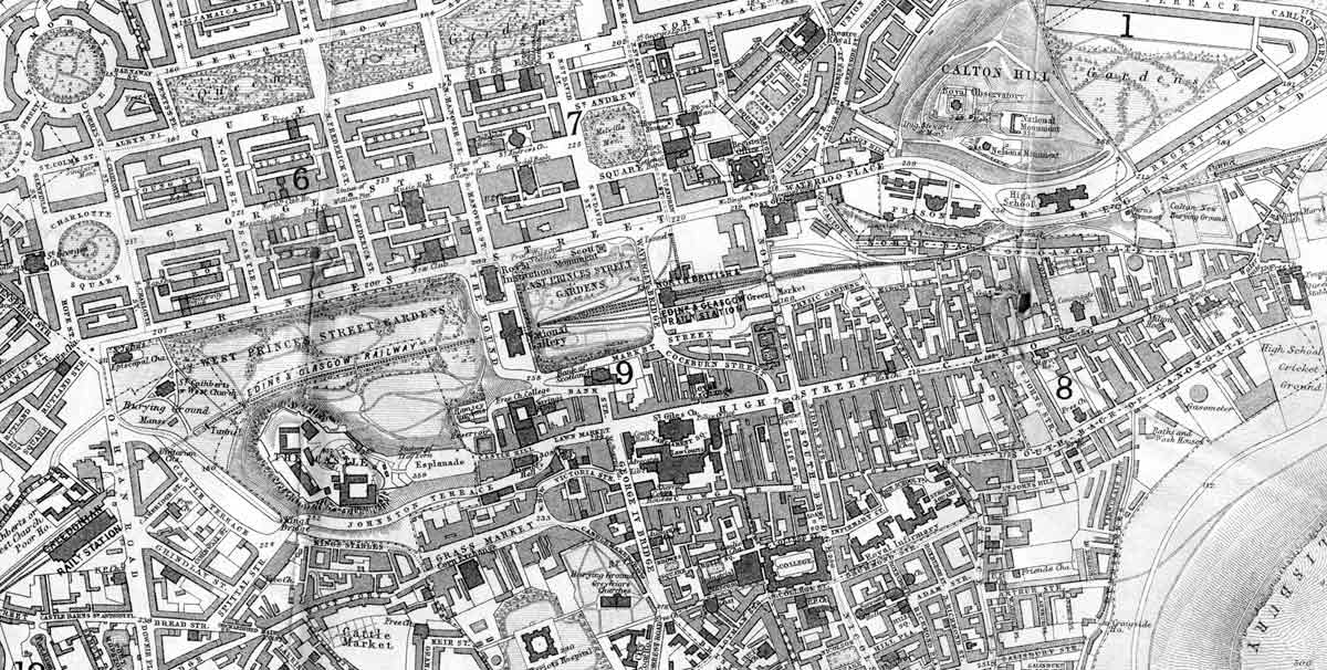 1865 map  -  Edinburgh Castle to Calton Hill