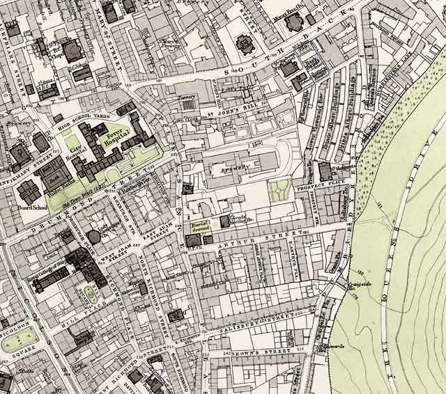 Edinburgh Old Town  -  Extract from a Bartholemew Map, 1891  -  Dumbiedykes