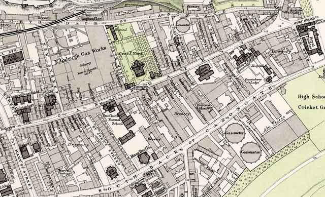 Edinburgh Old Town - Extract from a Bartholemew Map, 1891 - Royal Mile (east)