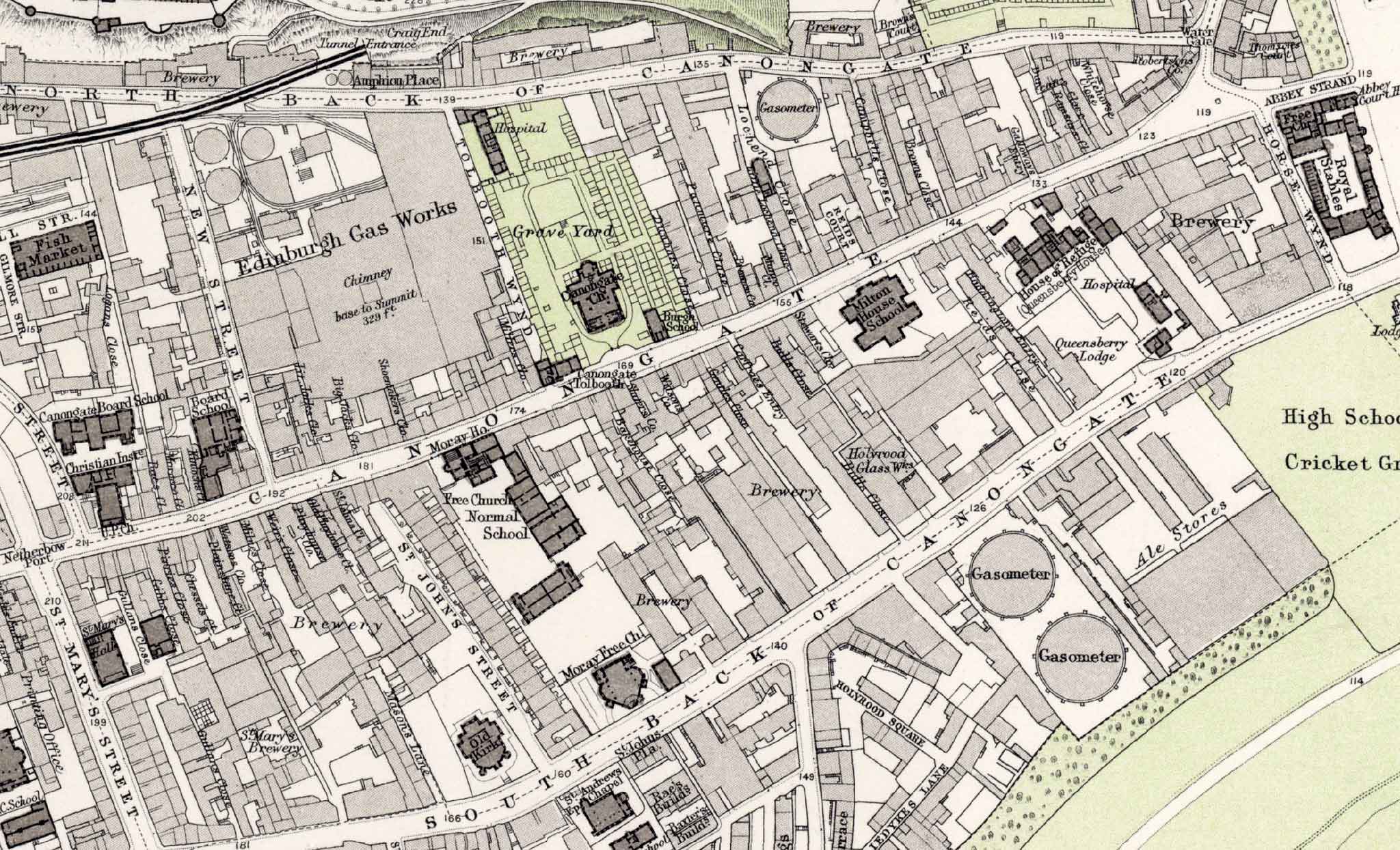 Edinburgh Old Town  -  Extract from a Bartholemew Map, 1891  -  Royal Mile (east)