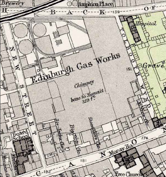 Detail from 1891 Map - Edinburgh Gas Works, New Street