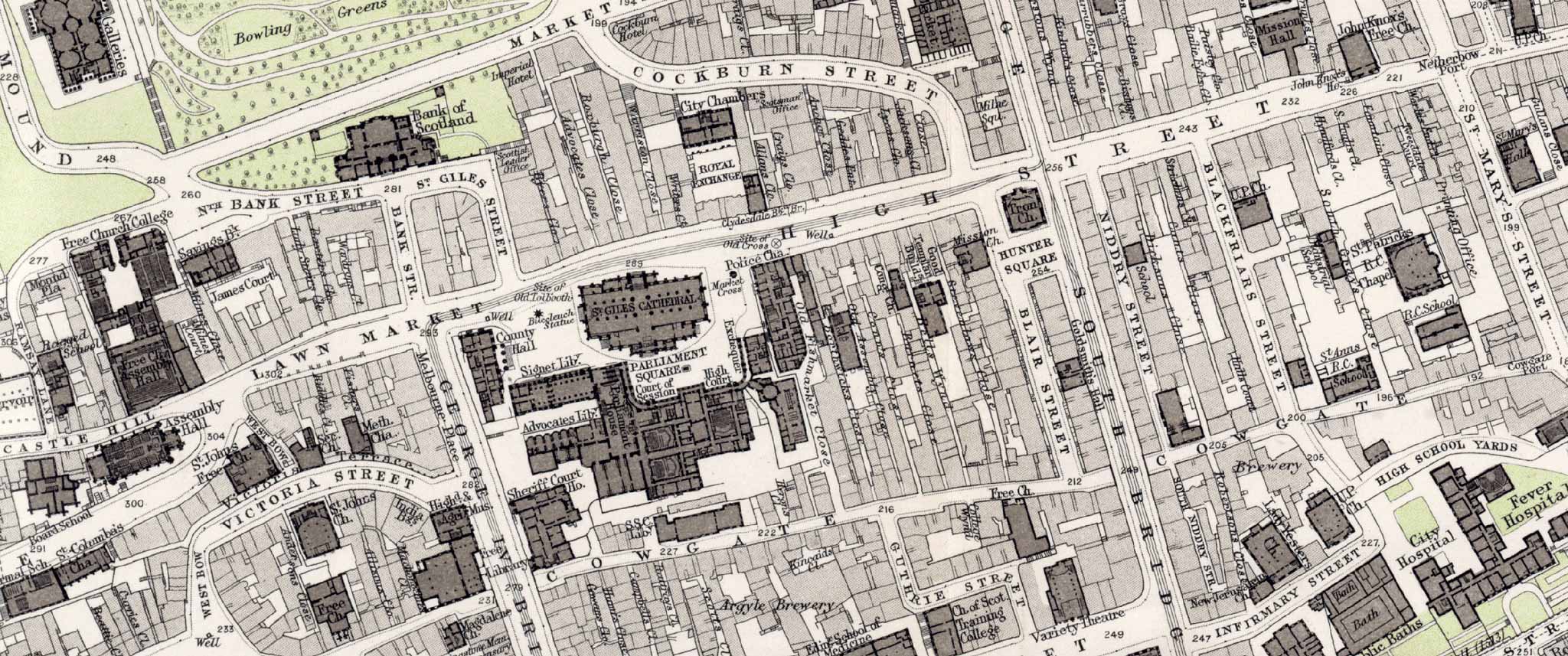 Edinburgh Old Town  -  Extract from a Bartholemew Map, 1891  -  Royal Mile (west)