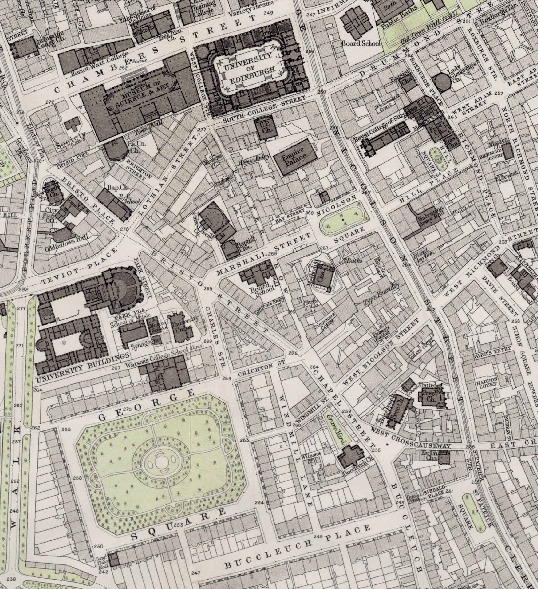 Edinburgh Old Town  -  Extract from a Bartholemew Map, 1891  -  South Side