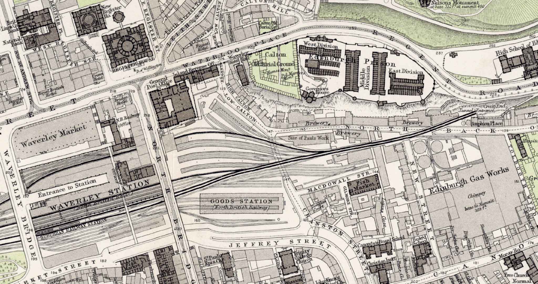 Edinburgh Old Town  -  Extract from a Bartholemew Map, 1891  -  Waverley