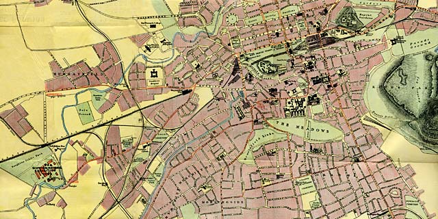 Pulsford's Map of Edinburgh  -  Showing Railway and Tramway Routes from Central Edinburgh to the1908 Exhibition
