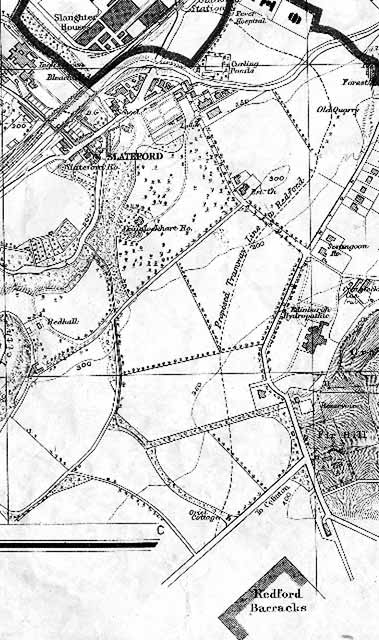 W&AK Johnston Post Office Directory Map, 1912-13, showing a proposed tramway line to Redford Barracks