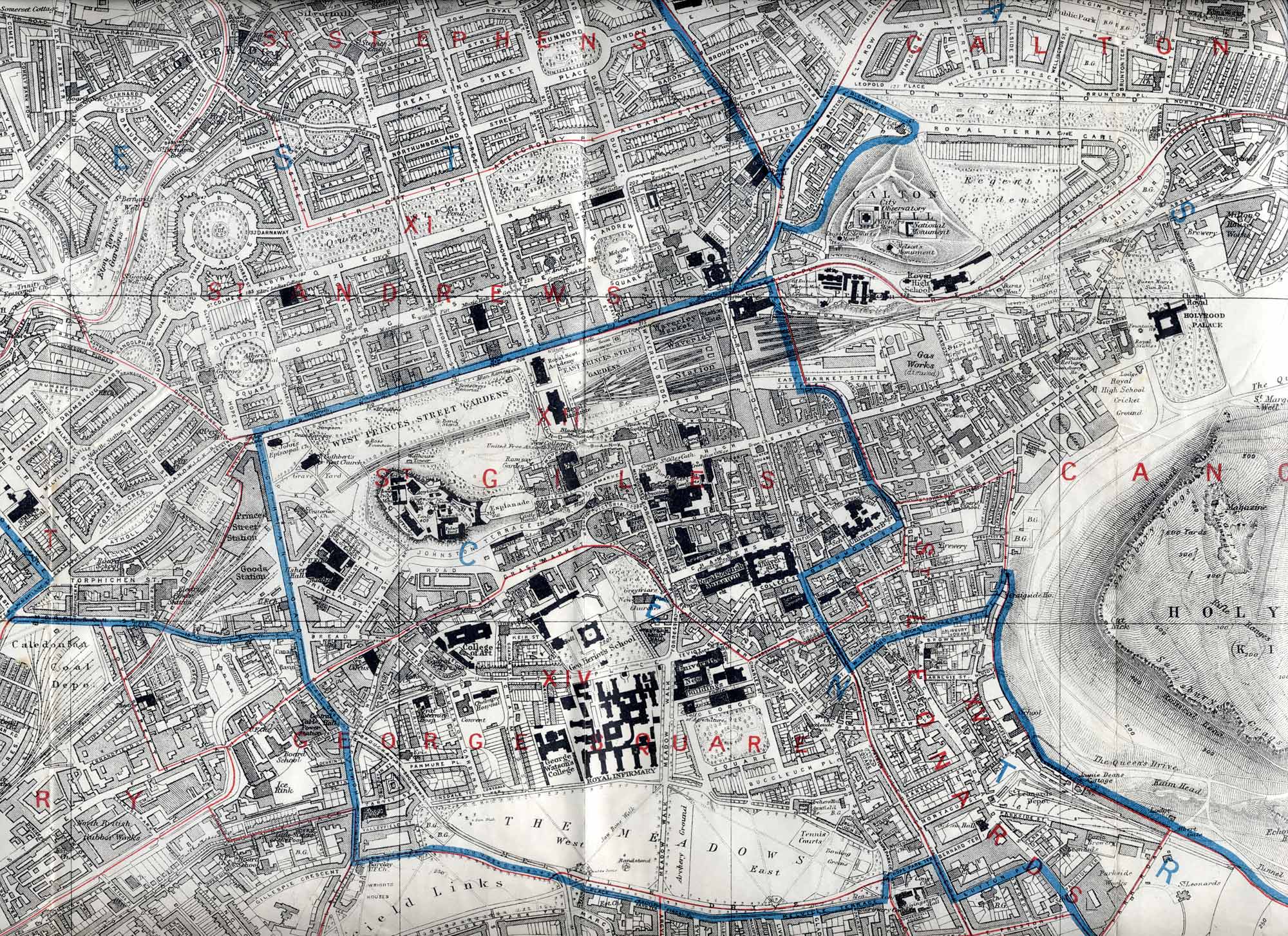 Map of Edinburgh, 1915  -   Central Edinbugh Section  -  Enlarged