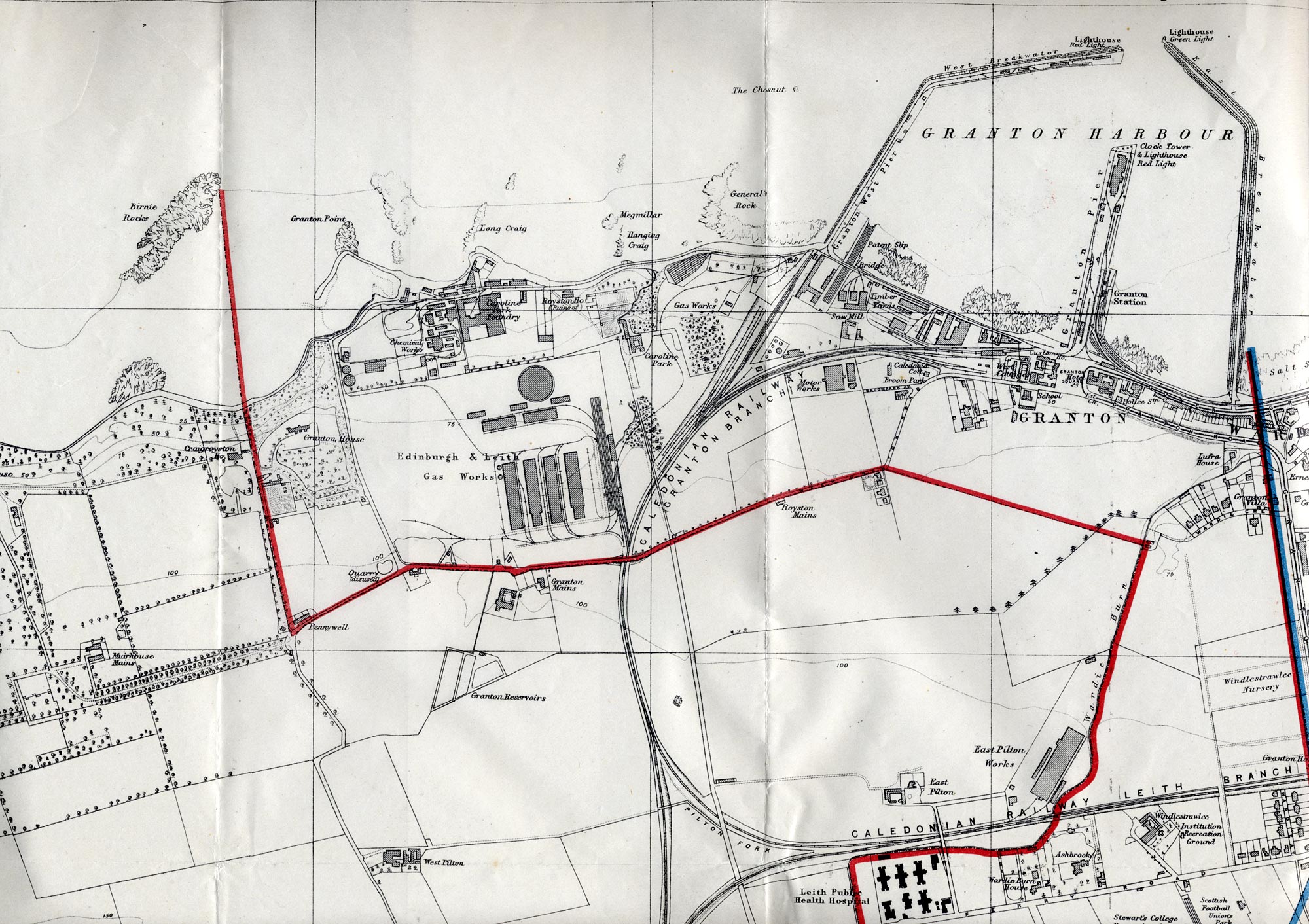 Edinburgh and Leith map, 1915  -  Edinburgh Waterfront section  -  enlarged