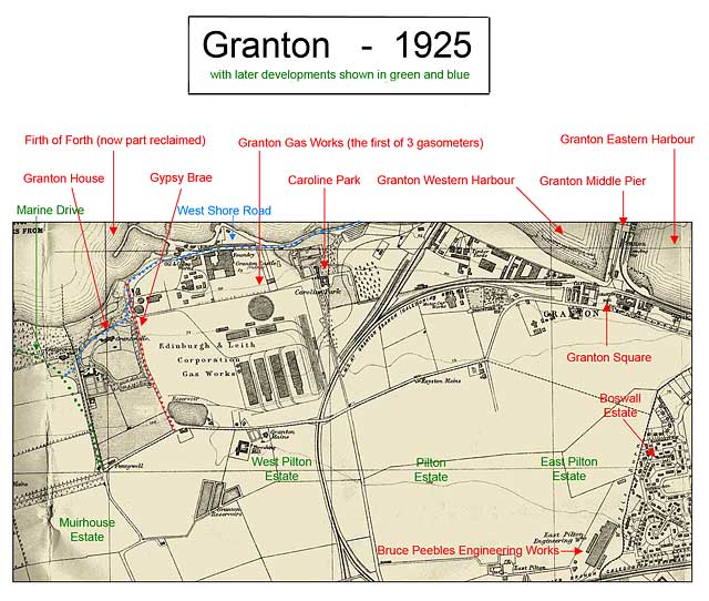 Map of Granton  -  1925  -  with key including Gypasy Brae