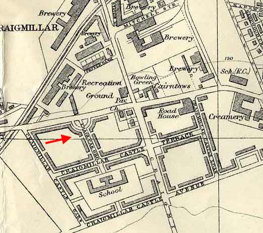 1940 map of Craigmillar and Niddrie, SW corner -  showing where a back green photograph was taken from.
