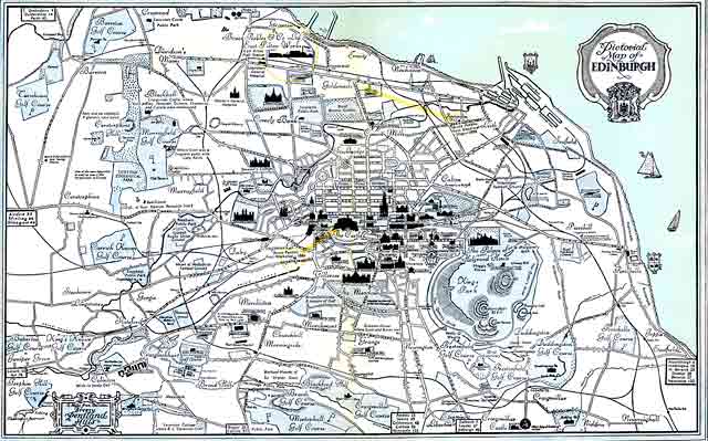 Pictorial Map of Edinburgh showing Bruce Peebles' works from 1866 until 1954