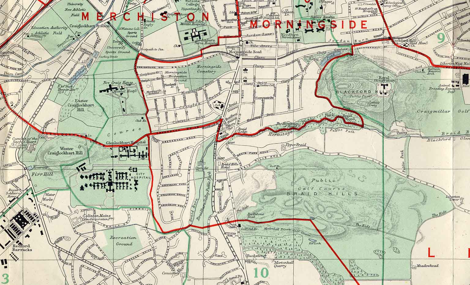 Edinburgh and Leith map, 1955  -  Craiglockhart and Braid Hills