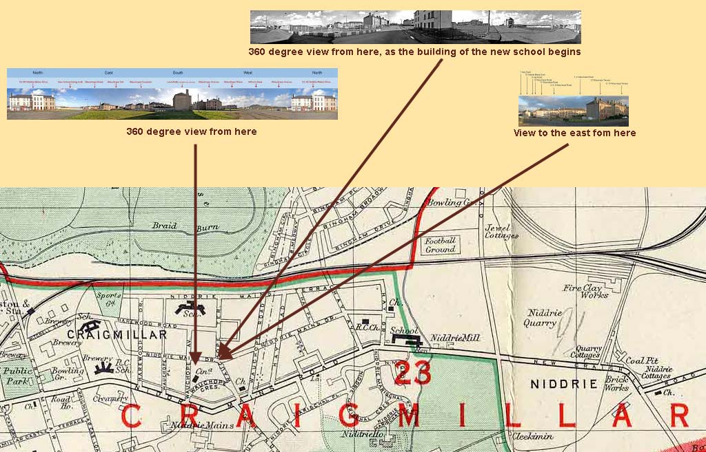 Map showing where panoramic photos of Craigmillar were taken from