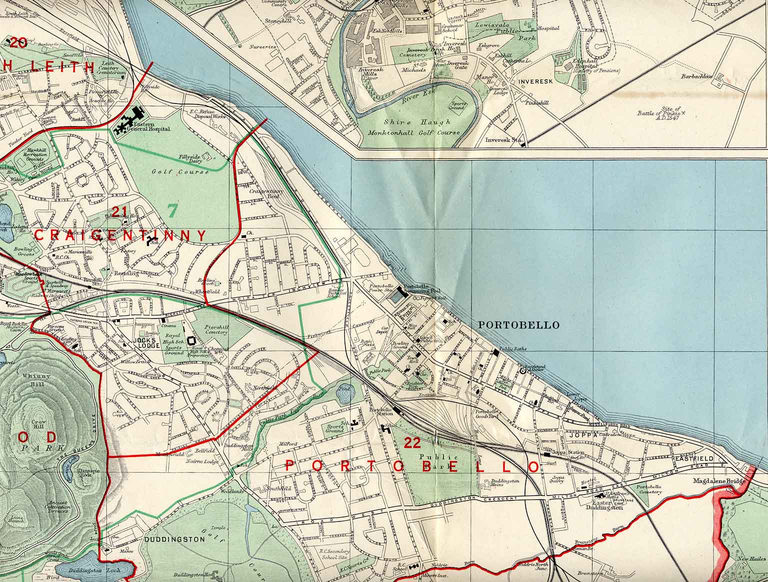 Edinburgh and Leith map, 1955  -  Portobello,  Edinburgh