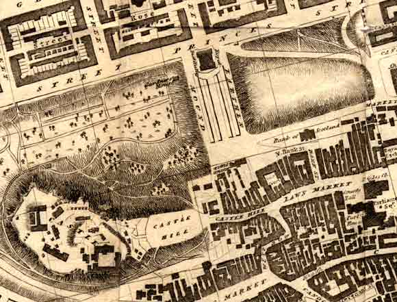 Central Edinburgh  -  The National Galleries and Edinburgh Castle  -  1830 map