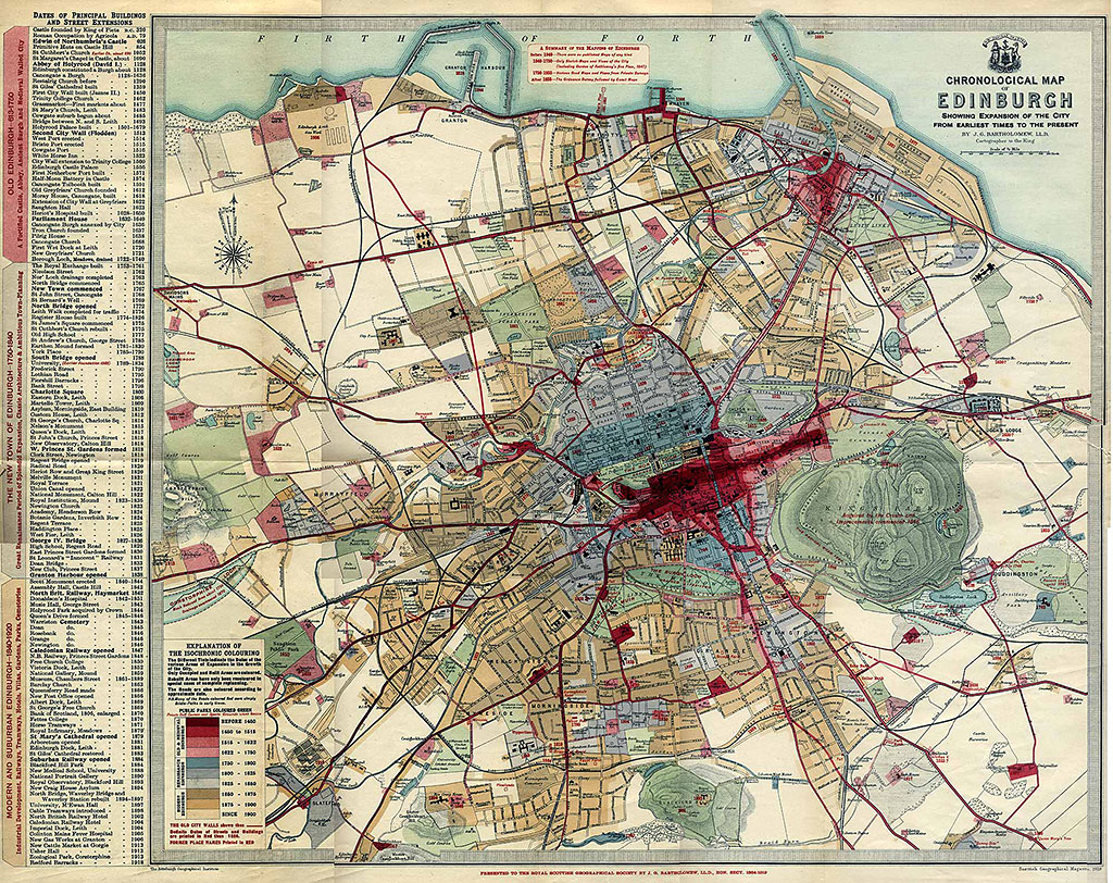 Edinburgh Chronological Map  -  Published 1919  -  Large