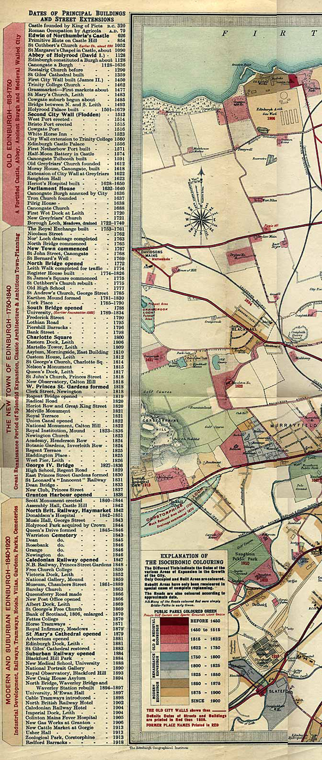 Edinburgh Chronological Map  -  Published 1919  -  Large