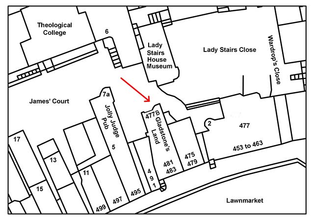 Map of Lawnmarket for comparison with 1970s photo