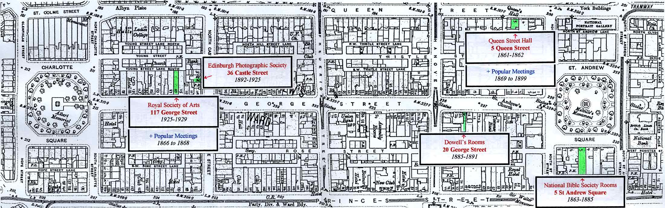 Edinburgh New Town - Map showing the Halls in which Edinburgh