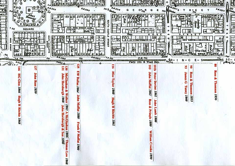 Photographic studios in Princes Street in the 1850s and 1860s  -  Map enlarged