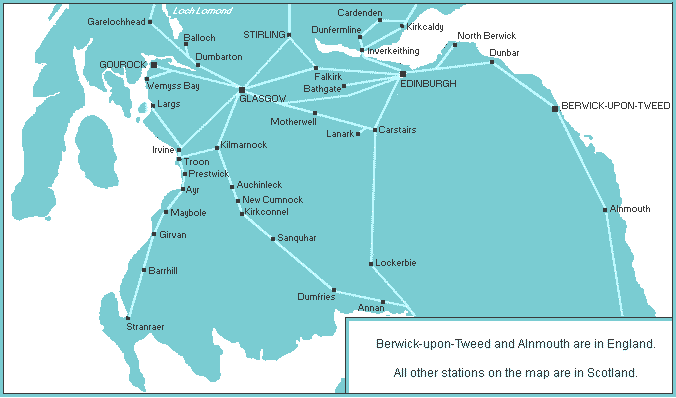 Map of Railway Lines in Central Scotland and the South of Scotland  -  2005