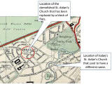 Extract from 1955 map showing the positions of St Aidan's churches