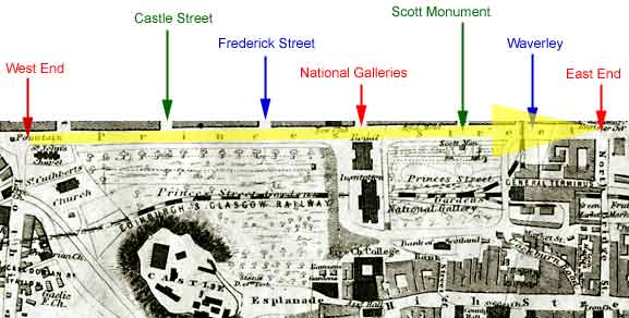 Map of Princes Street and Princes Street Gardens  -  1860