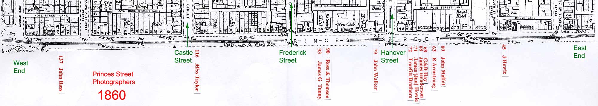 Map of Princes Street studios in 1860