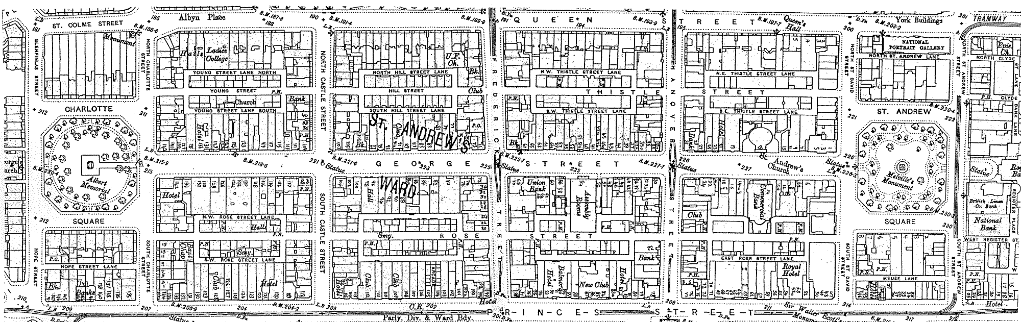 Map of the New Town of Edinburgh  -  Princes Street to Queen Street