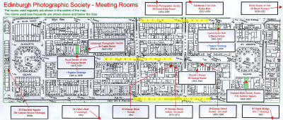 Map of Edinburgh New Town showing rooms used for EPS Meetings since 1861