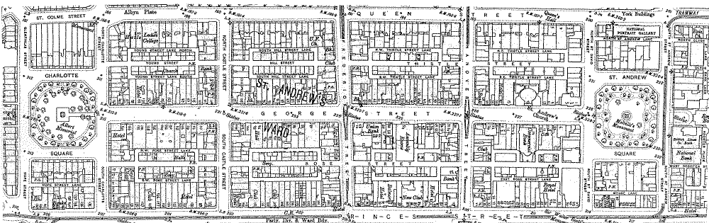 Map of Edinburgh New Town from Princes Street to Queen Street